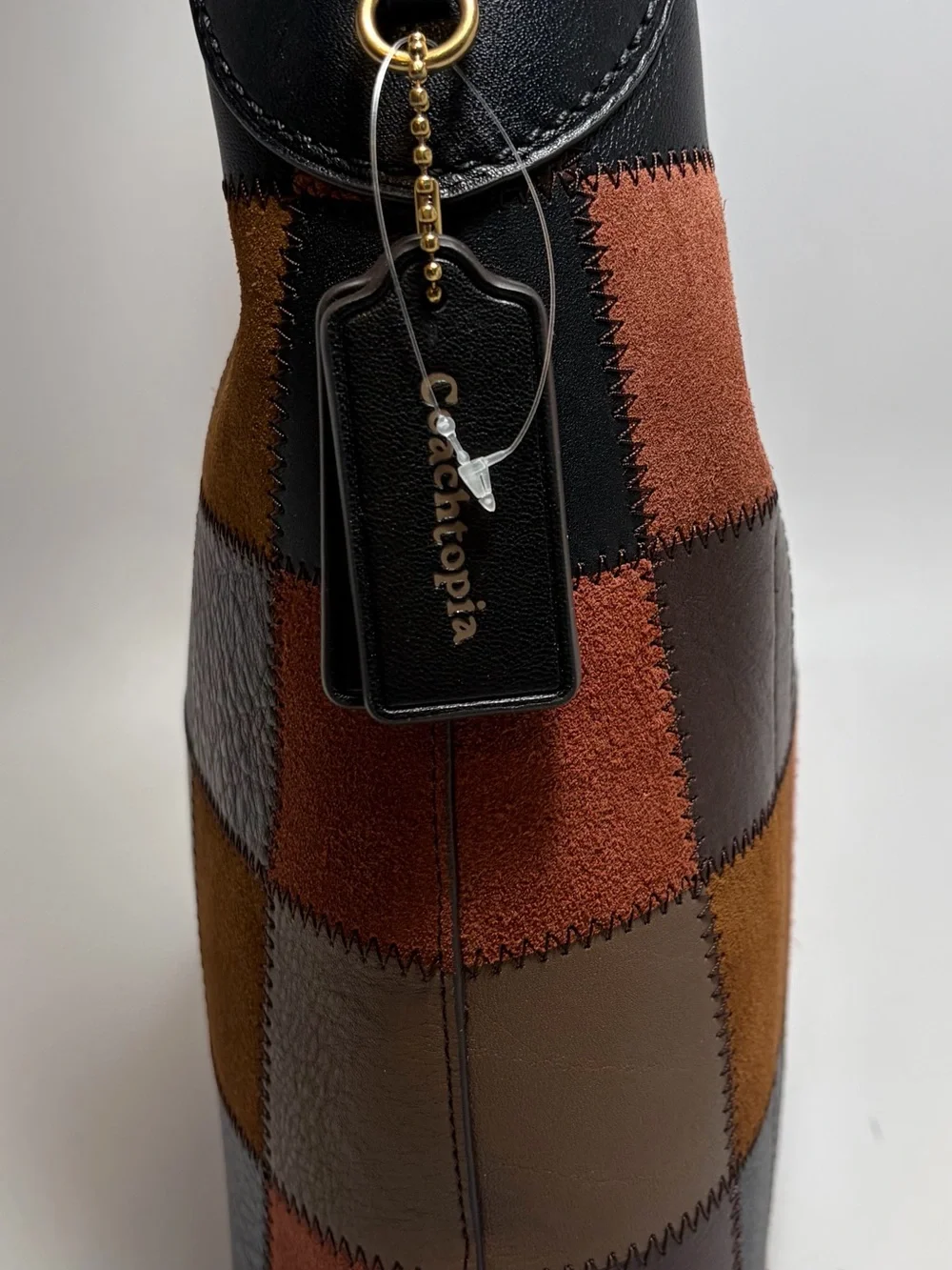 Coach Patchwork Shoulder Bag in Black, Brown, Tan and Rust